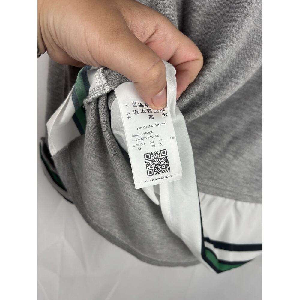 Brax Striped Grey Green Blue Ruffle Cuffed Crew Top 36 Cotton‎ - Picture 9 of 11